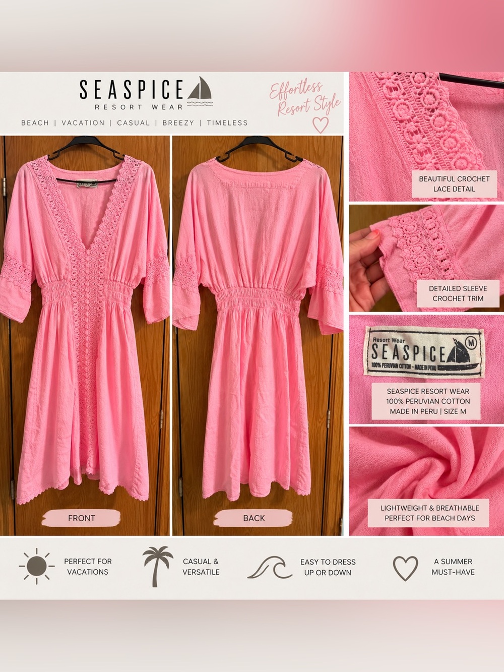 Women’s Pink Lace-Trim Resort Coverup Dress